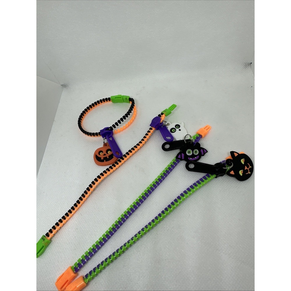 4 Halloween Fidget Zipper Bracelets Kids And Adults Cat Bat Ghost Pumpkin